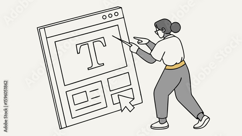 Woman interacting with a website interface pointing at the text tool.