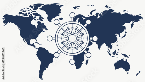 World Map with Dharma Wheel Symbol Overlay in Blue.