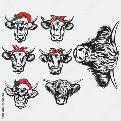 Highland Cow SVG file Cricut, Heifer Clipart, Farm Animal With Bandana