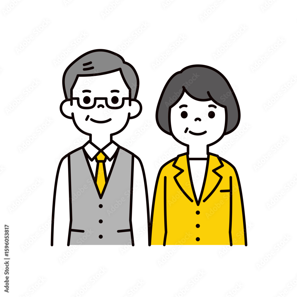 オフィスで働くシニア男女の、シンプルな上半身イラスト素材セット_ベクター オフィスで働くシニア男女の、シンプルな上半身イラスト素材セット_ベクター