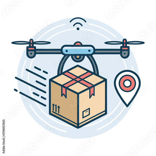 Drone Delivery: A technological marvel, a drone gracefully transports a package, epitomizing the future of swift, contactless delivery