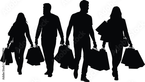 Discover silhouette shopping people carrying bags after shopping spree sale event