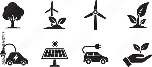 Carbon Offset Icon Vector Set | Environmental Impact & Sustainability Illustration