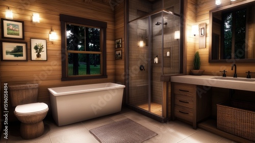Rustic Bathroom Interior with Wooden Accents and Natural Light Showcasing Serenity