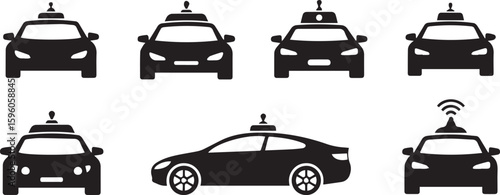 Self-Driving Car Vector Set | Autonomous Futuristic Vehicle Collection