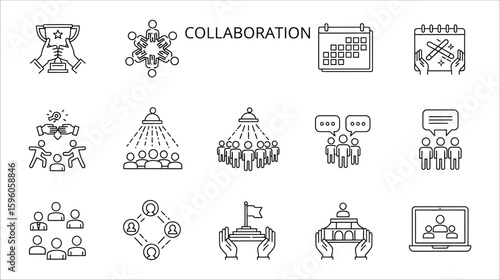 Business meeting icons collaboration teamwork success