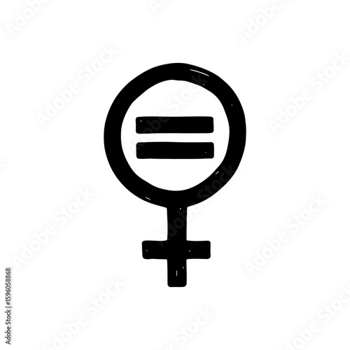 A simple black and white drawing of a female symbol with an equals sign inside the circle shape