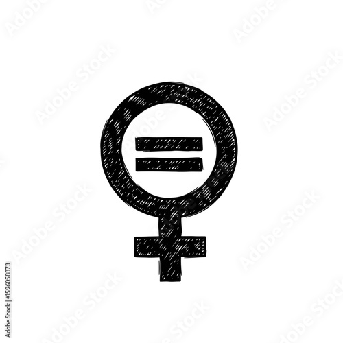 Hand drawn gender equality symbol in black with white background showing social justice concept art
