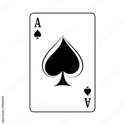 A playing card featuring the ace of spades with a black spade symbol on a white background card