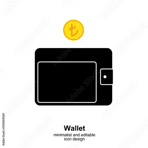 Wallet Icon with Turkish Lira Symbol on transparent background