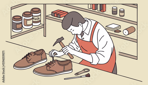 a cobbler mending a shoe