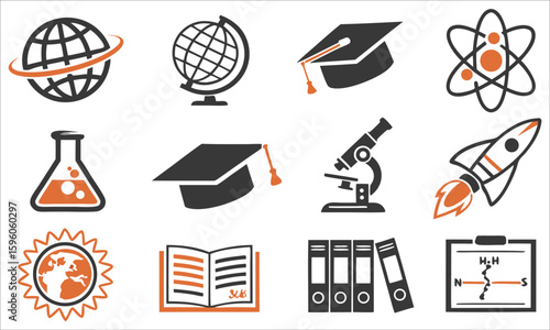 Science education and exploration icons globe earth