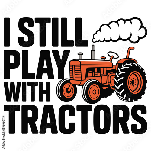 Red toy tractor with a green agricultural machine