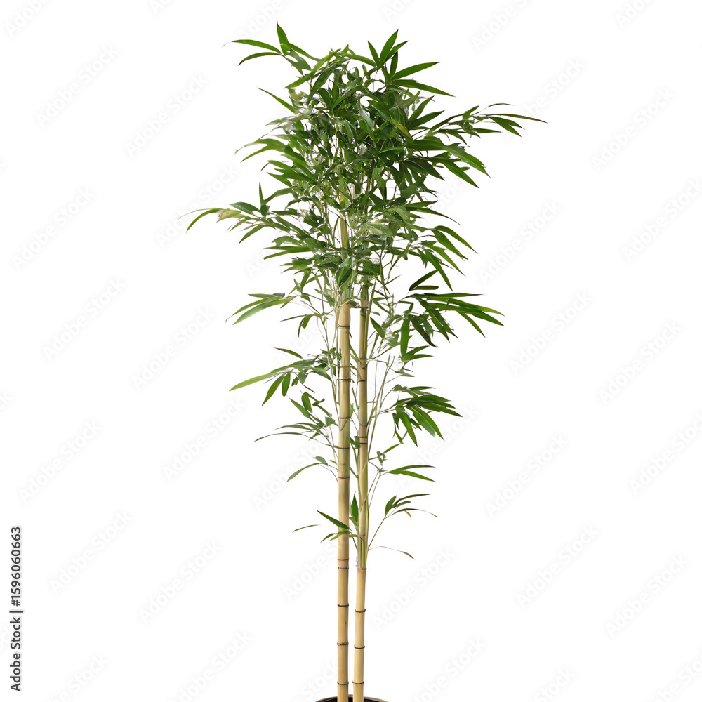 Fototapeta premium Green bamboo stalk with fresh leaves a symbol of zen and nature isolated on a transparent background png