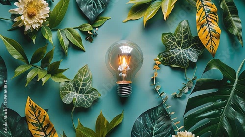  The light bulb flickers slowly, turning off and on, casting soft shadows on the surrounding plants.