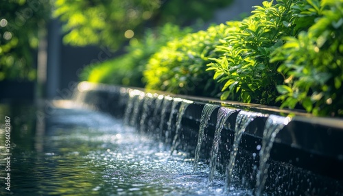 Modern sustainable urban water recycling system creating a futuristic green oasis for resilient communities