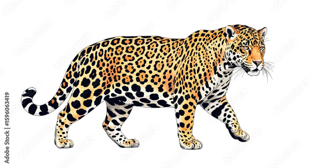 Obraz premium Proud Leopard Standing Alone on White Background