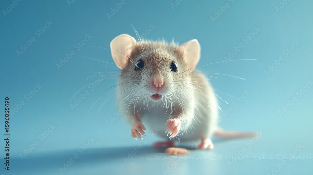Realistic Rat Walking on All Fours Midstep with Clean Soft Brown Gray Fur Detailed Whiskers Natural Anatomy Smooth Blue Background Realistic Rat Walking on All Fours Midstep with Clean Soft Brown Gray Fur Detailed Whiskers Natural Anatomy Smooth Blue Background