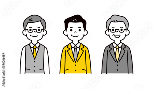 年配のビジネスマンの、シンプルな上半身イラスト素材セット＿ベクター