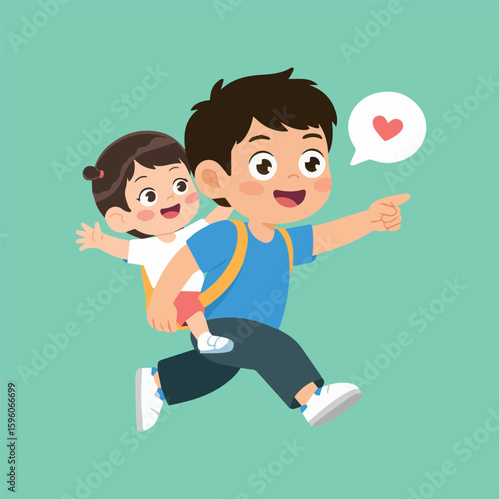 Clean and modern vector  cartoon father carrying daughter piggyback vector illustration happy family parenting childhood love and care