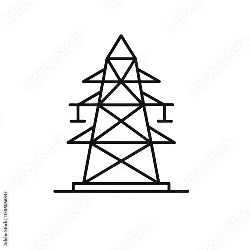A black line drawing of a tall electrical transmission tower with crossbars for power lines, isolated on a white background.