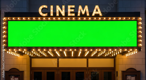 Vintage Cinema Sign with Green Screen A Perfect Backdrop for Your Creative Movie Project or a Themed Event