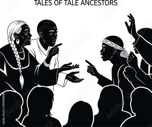 Ancestral tales illustration of storytelling with elders and community gathering