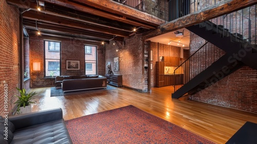 Wallpaper Mural Spacious Loft Apartment Interior with Exposed Brick Walls and Wooden Accents Torontodigital.ca