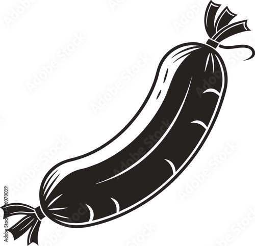 Vector art of a single sausage tied with ribbon at both ends isolated on a white background