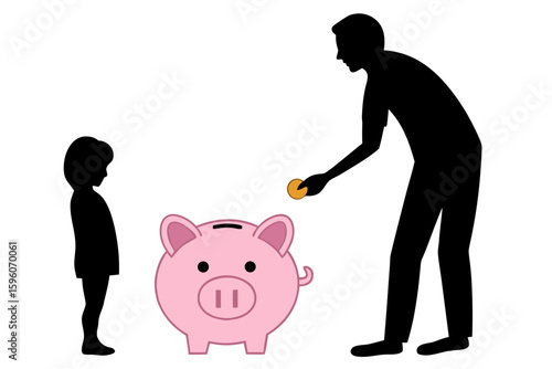  Silhouette of Piggy Bank with Coins – Financial Savings and Budgeting Icons Set