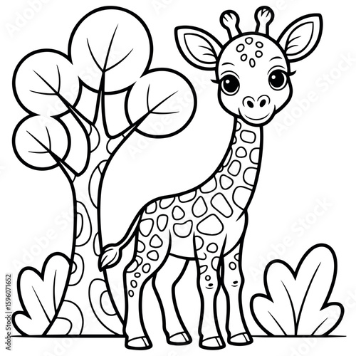 Clean and modern vector  giraffe coloring page for kids cute animal illustration printable art activity fun drawing outline 100