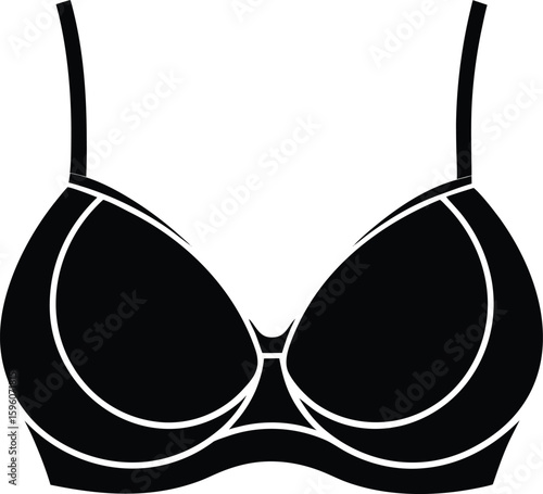 Vector art of a black and white illustration of a womens bra