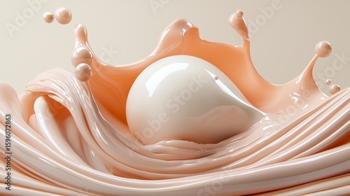 Abstract Peach Liquid Wave with White Sphere
