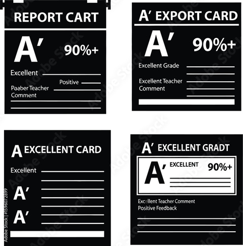 Excellent grade report cards vector design template for education and achievement