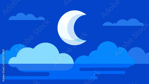 Cloudy Sky Revealing Moon Over Tranquil Blue Water