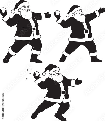Three santas throwing snowballs silhouette