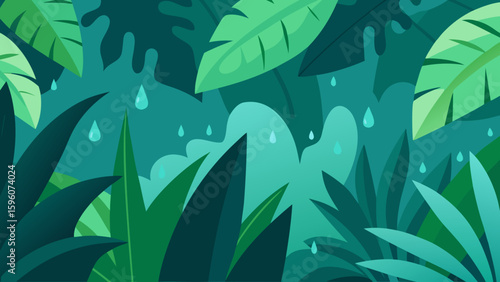 Dense Tropical Foliage with Soft Morning Dew