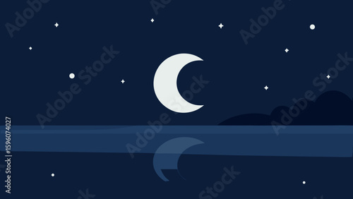 Dark Sky Full of Stars with Moon Casting Silver Light