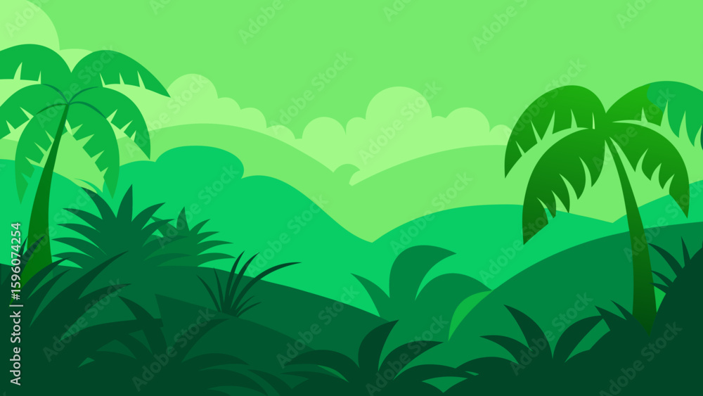 Obraz premium Realistic Green Tropical Background with Depth