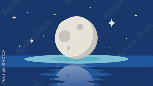 Moon Shining on Gentle Water Ripples Surrounded