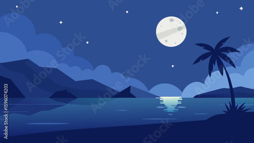 Moonlight Casting Sparkles on Calm Tropical Bay