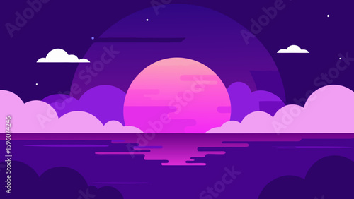 Peaceful Moonrise Over Tropical Ocean Clouds Thin