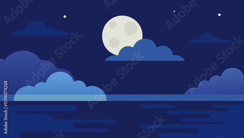 Romantic Moonlight with Drifting Clouds Above