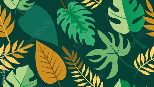 Seamless Nature Pattern with Tropical Plant Leaves