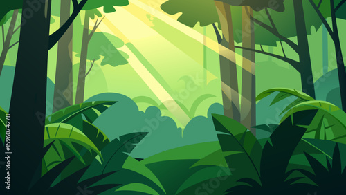 Rainforest Greenery with Warm Filtered Sunlight