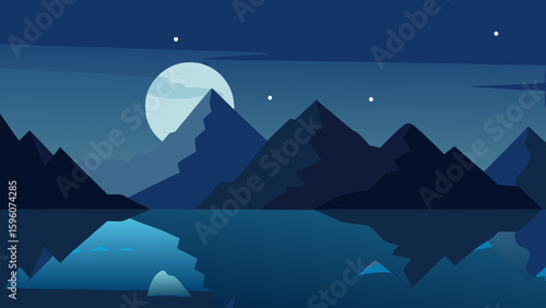 Silhouetted Mountains Under a Moonlit Sky with Stars