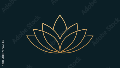 Minimalist Lotus Line Art with Gold Foil Texture