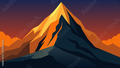Sharp Rock Face Lit by Dawn Sunlight