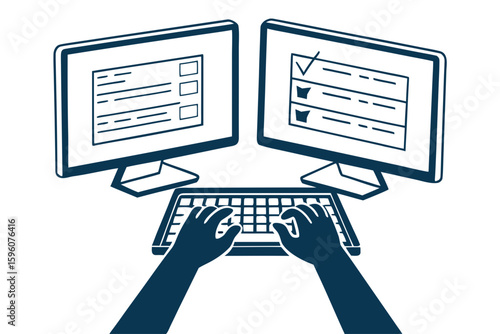Side-Hustle Workspace Vector Set – Laptop, Notes, and Productivity Icons in Line Art & Silhouette Style