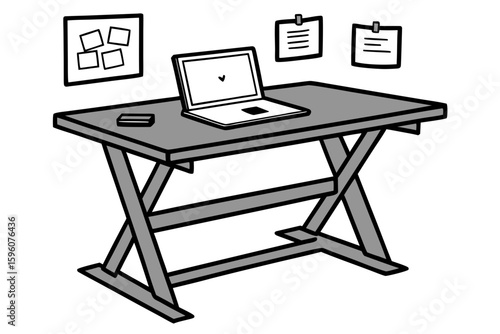 Side-Hustle Workspace Vector Set – Laptop, Notes, and Productivity Icons in Line Art & Silhouette Style